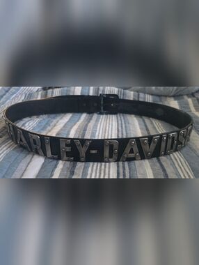 Harley-Davidson Black Leather Belt with Silver Raised Logo
